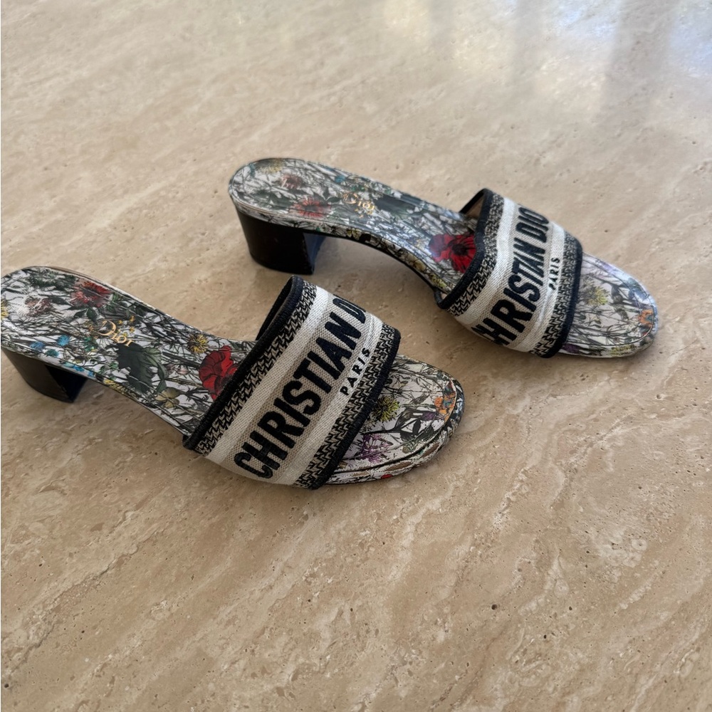 Dior Women's Floral Mules - Black and Multicolor